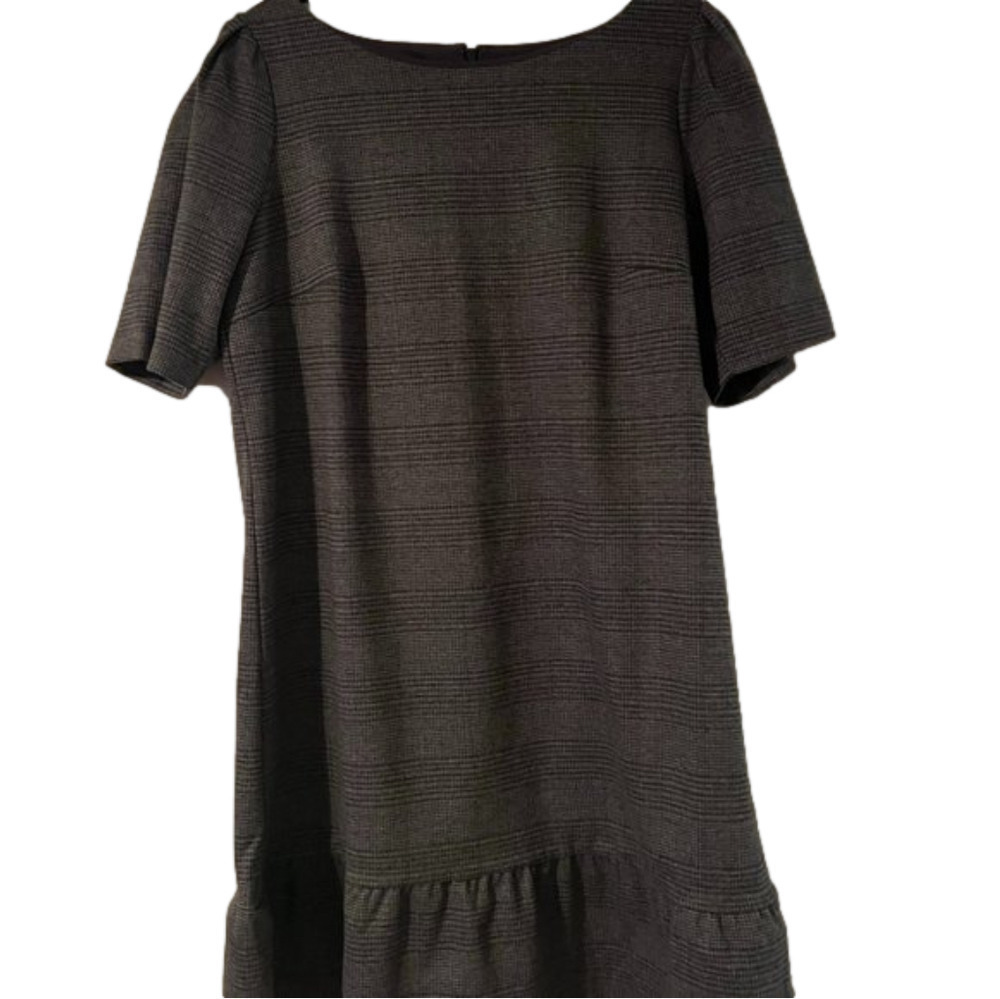 Ann Taylor Business Casual Short Sleeve Gray Plaid Knee Length Dress Size L